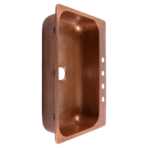A copper rectangular drop-in sink.