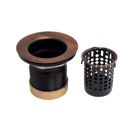 A kitchen sink drain with basket.