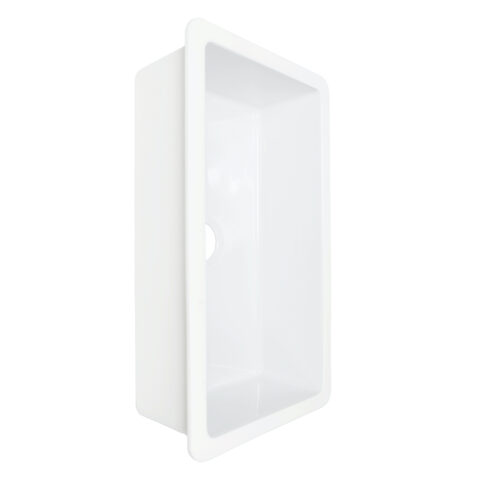 Crisp white fireclay undermount kitchen sink with a 3.5" drain hole