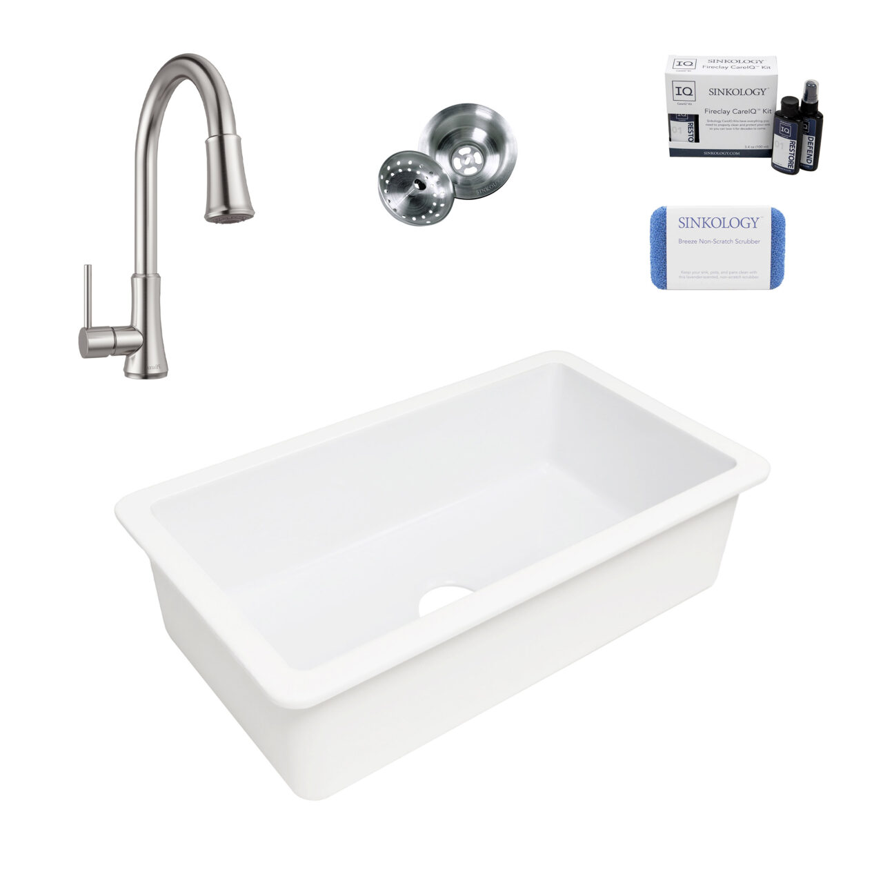 Eden 31” Fireclay Sink with Stainless Steel Pfirst Faucet