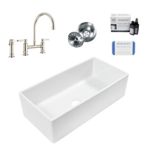 Bradstreet II 36" Fireclay Sink with Nickel Port Haven Bridge Faucet